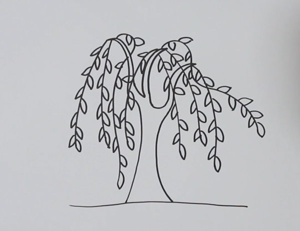 半棵柳树简笔画图片